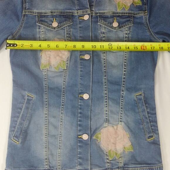 LulaRoe Pink Rose Embroidered Denim Jean Jacket S - Picture 6 of 8